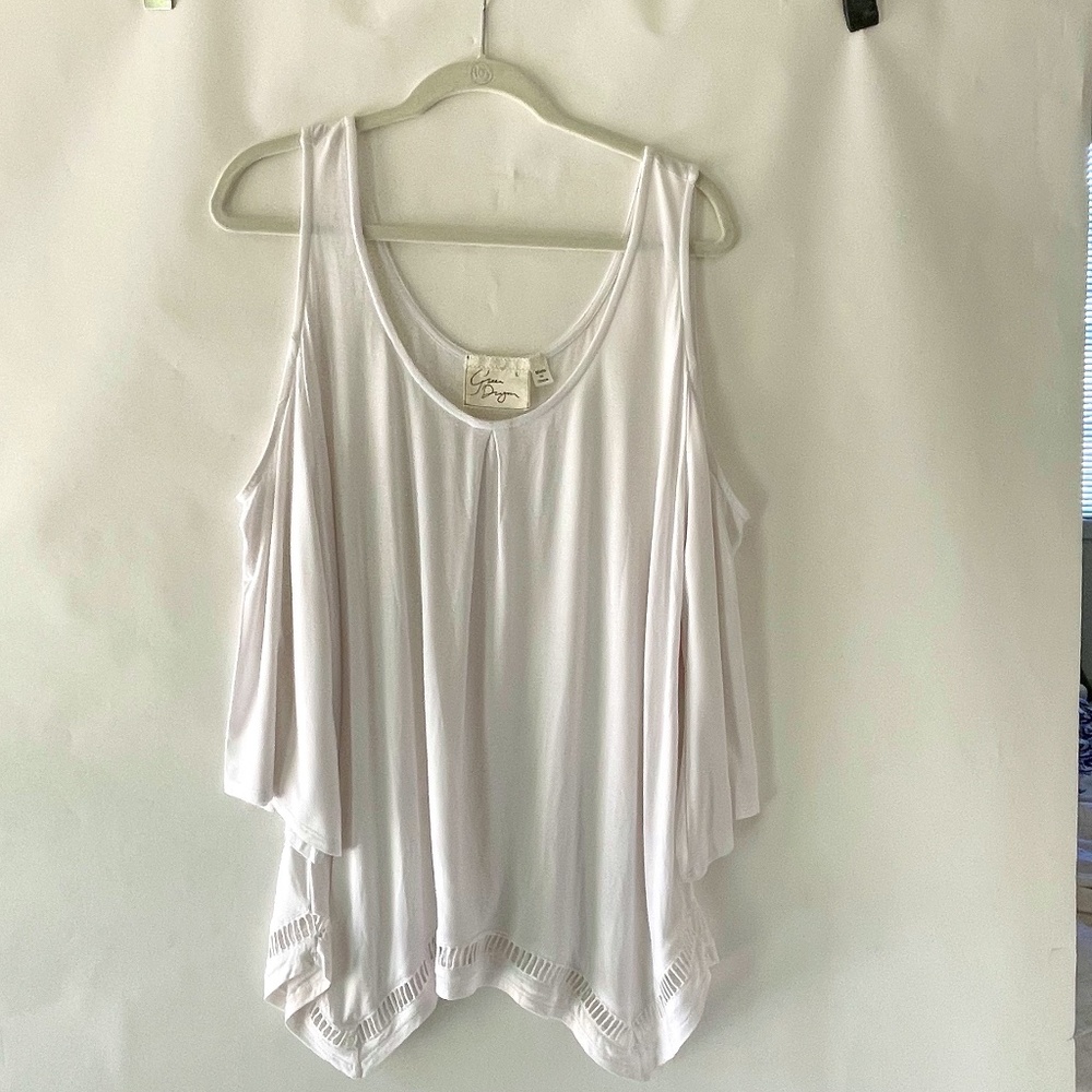 White Cold Shoulder, 3/4 Bell Sleeves, Swing Tunic.